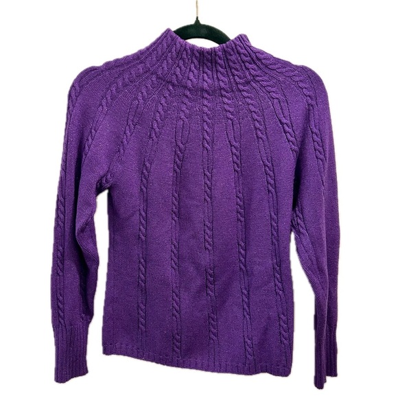 Escada Sweaters - Escada Wool Sweater 36 6 Purple Metallic cable knit mock neck